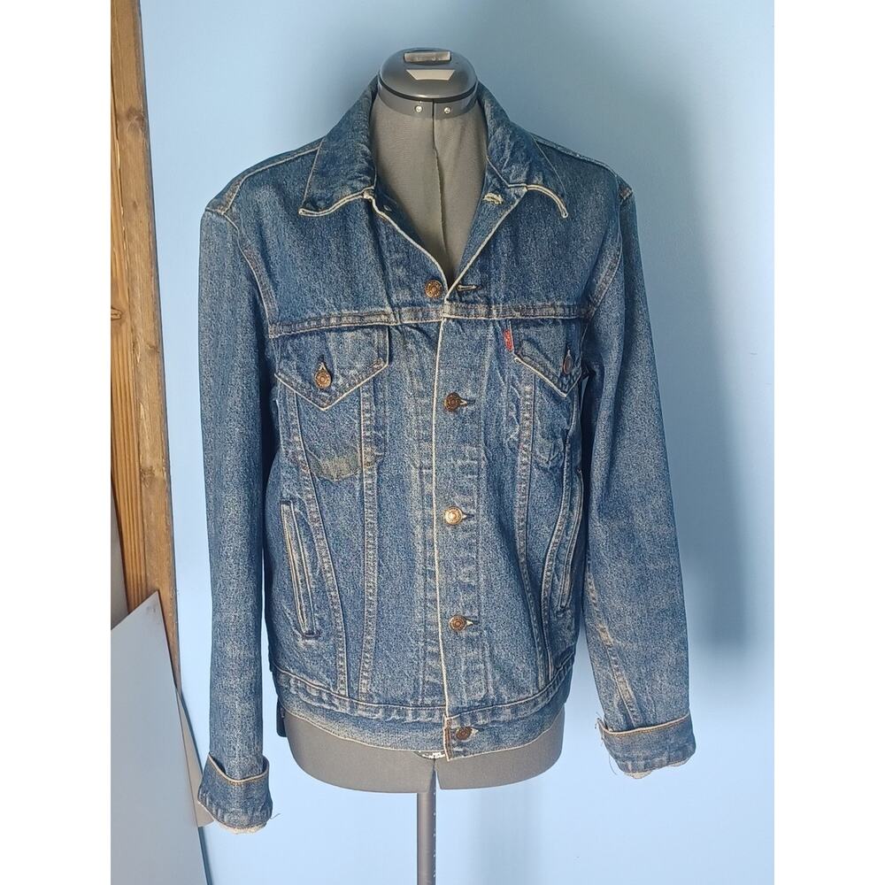 Vintage Levi Strauss 90's Dark Blue Jean Jacket Coat Button Size 40L Rider/Biker
